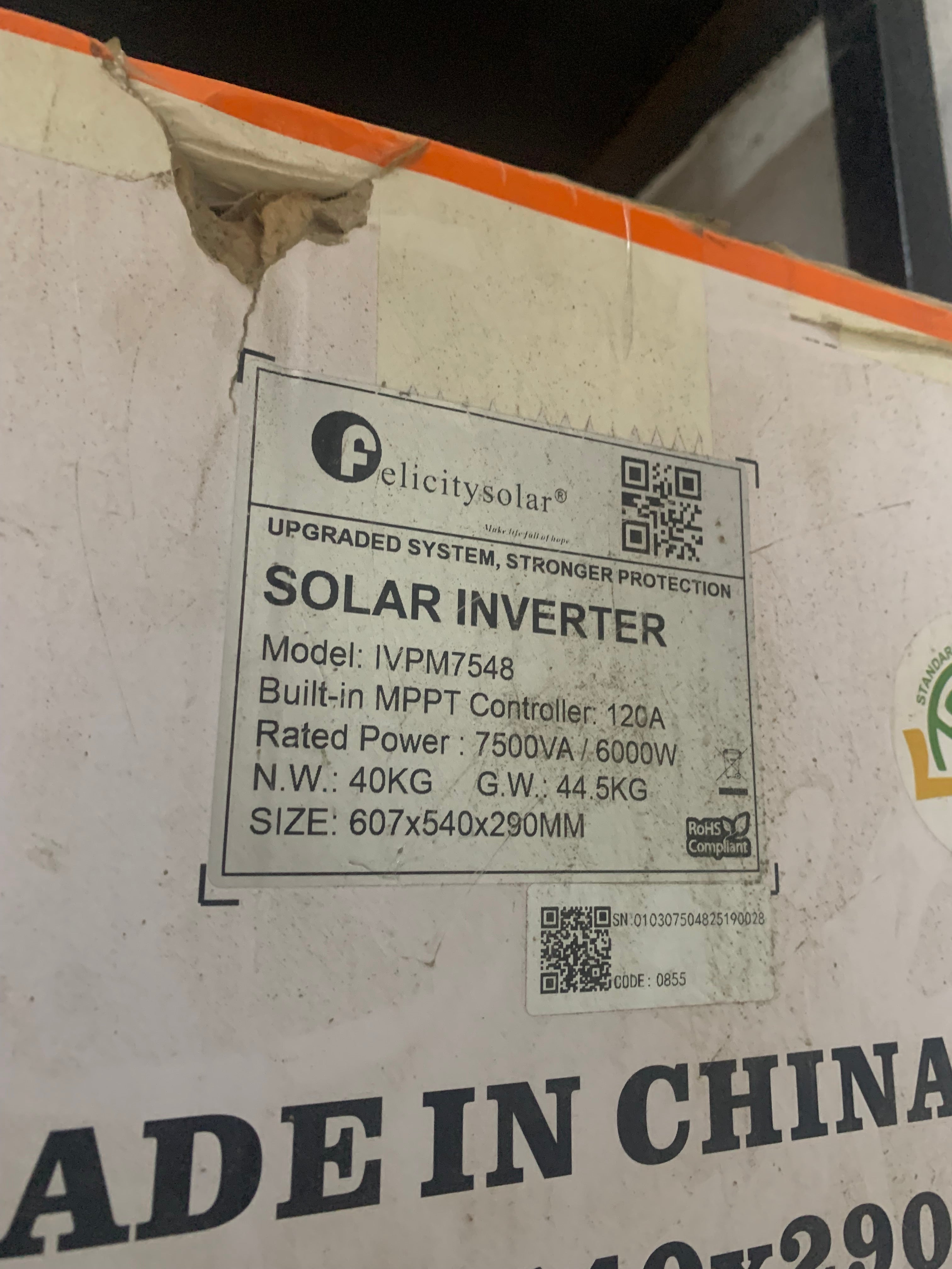 7.5kva 48v felicity solar inverter (transformer based)(hybrid)
